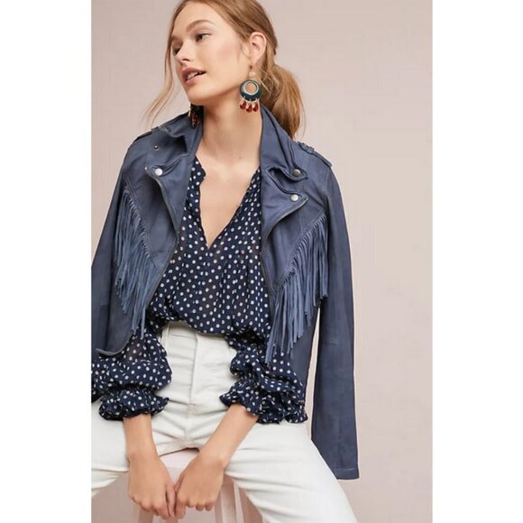 💕ANTHROPOLOGY CURRENT AIR💕 Bosworth Polka Dot Blouse ~ Navy Blue Large - Picture 3 of 13